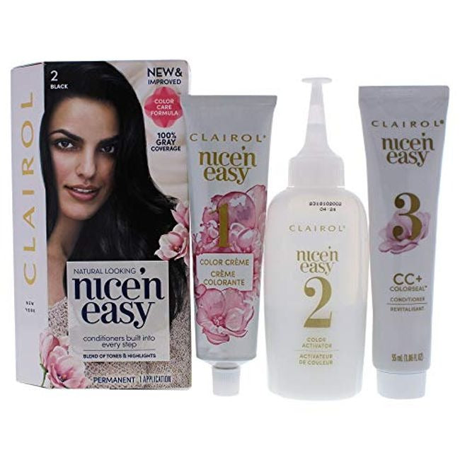 Nice n Easy Permanent Color - 2 Black by Clairol for Women - 1 Application Hair Color - Pack of 6