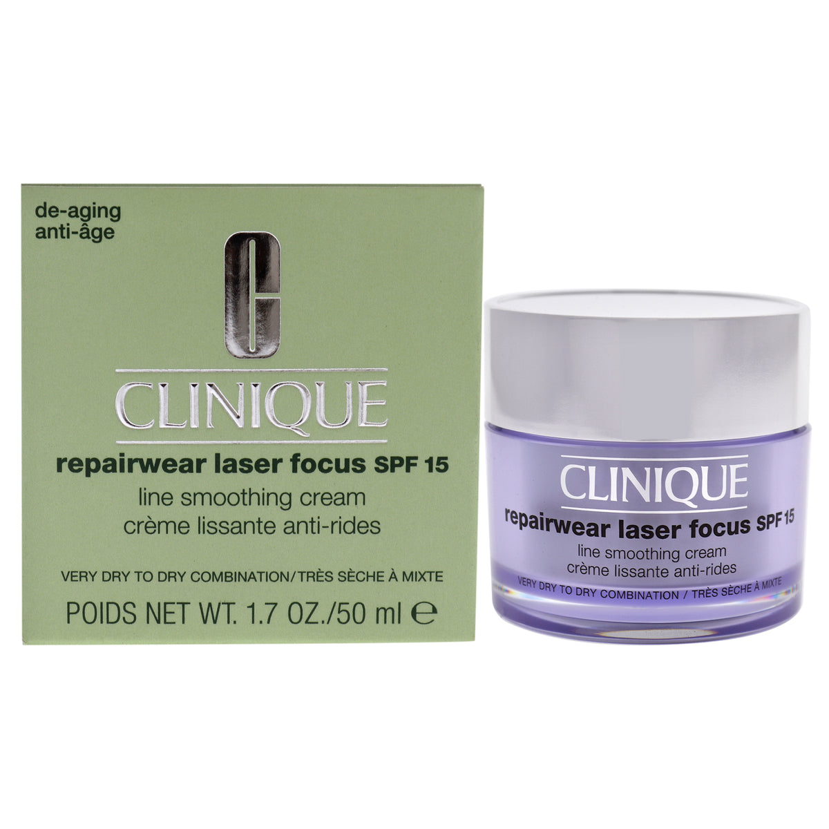 Repairwear Laser Focus Line Smoothing Cream SPF 15 - Very Dry to Dry Combination by Clinique for Women - 1.7 oz Cream