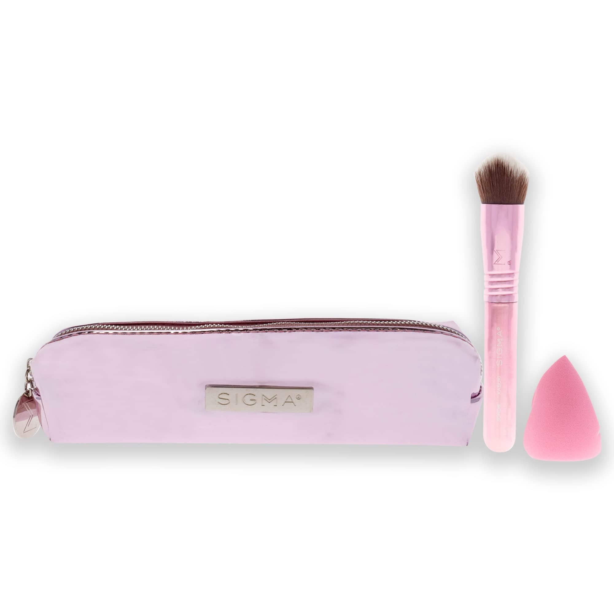 3DHD Perfect Complexion Set by SIGMA for Women - 3 Pc Set 3DHD Blender, 3DHD Kabuki Brush, Bag