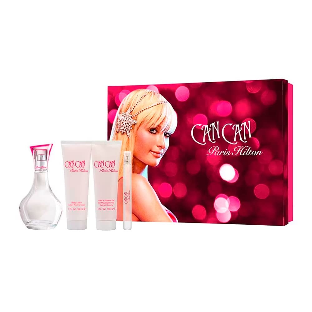 Can Can by Paris Hilton for Women - 4 Pc Gift Set 3.4oz EDP Spray, 0.34oz EDP Spray, 3oz Body Lotion, 3oz Bath and Shower Gel