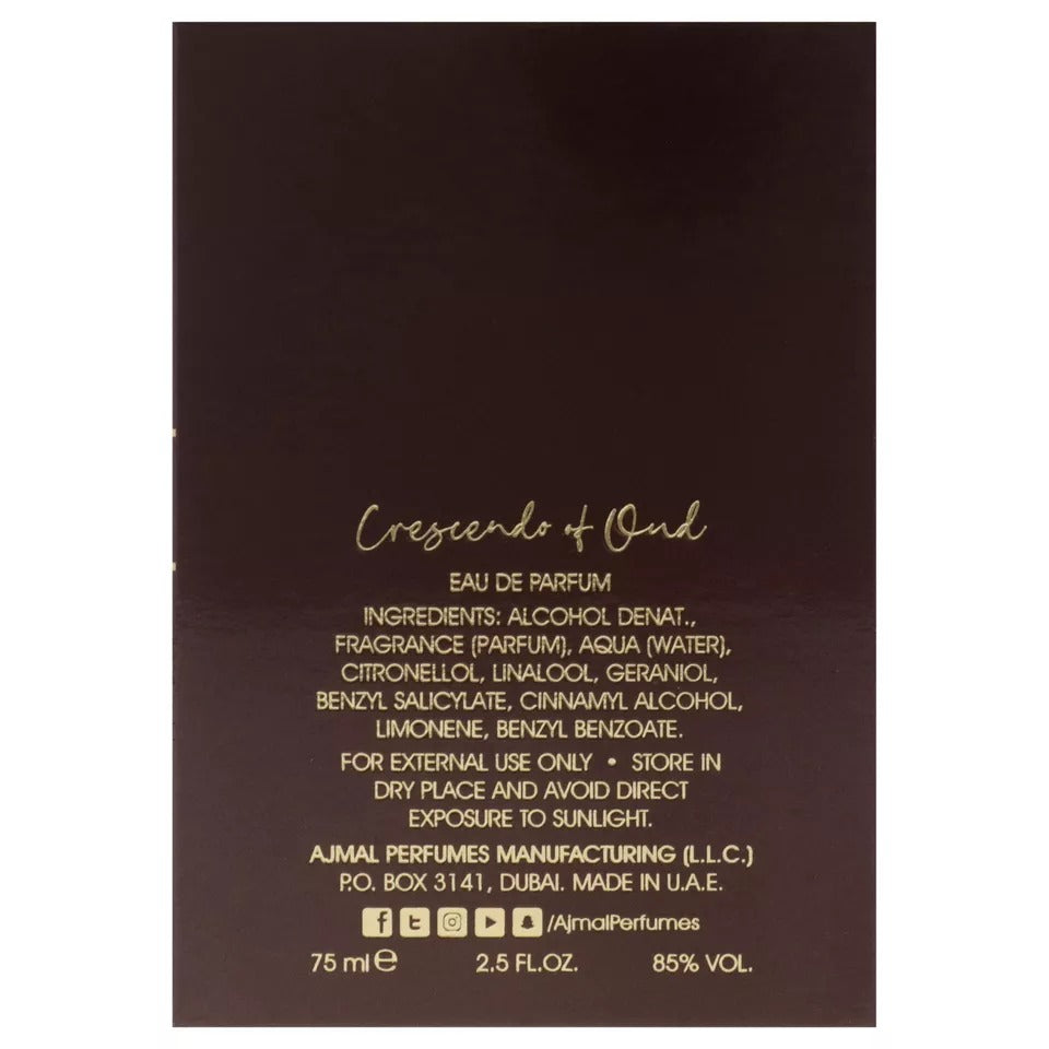 Crescendo Of Oud by Ajmal for Unisex - 2.5 oz EDP Spray