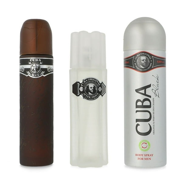 Cuba Black by Cuba for Men - 3 Pc Gift Set 3.3oz EDT Spray, 3.3oz After Shave, 6.7oz Body Spray