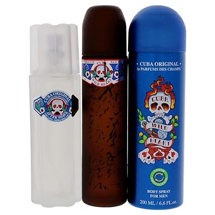 Cuba Wild Heart by Cuba for Men - 3 Pc Gift Set 3.4oz EDT Spray, 3.3oz After Shave, 6.7oz Body Spray