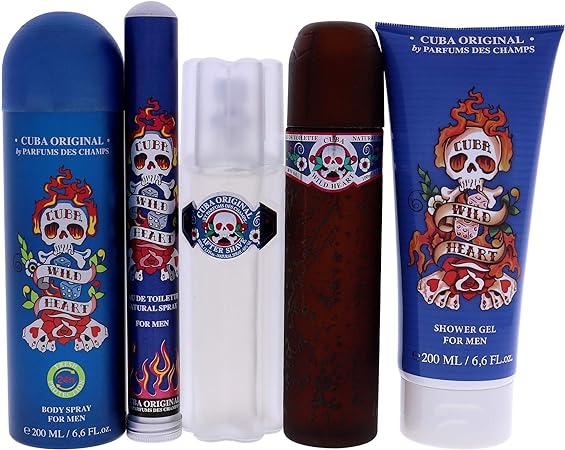 Cuba Wild Heart by Cuba for Men - 5 Pc Gift Set 3.3oz EDT Spray, 1.7oz EDT Spray, 3.3oz After Shave, 6.6oz Showe Gel, 6.6oz Body Spray