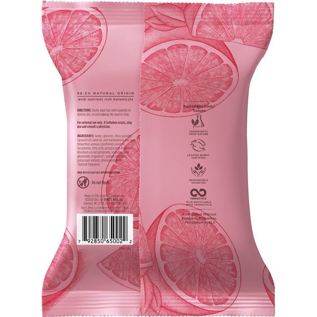 Facial Cleansing Towelettes - Pink Grapefruit by Burts Bees for Unisex - 30 Count Towelettes