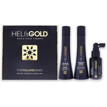 The Volume Series Travel Kit by Helis Gold for Unisex - 3 Pc 3.3oz Weightless Conditioner, 3.3oz Volumize Shampoo, 1.7oz Antidote Scalp and Hair Revitalizer