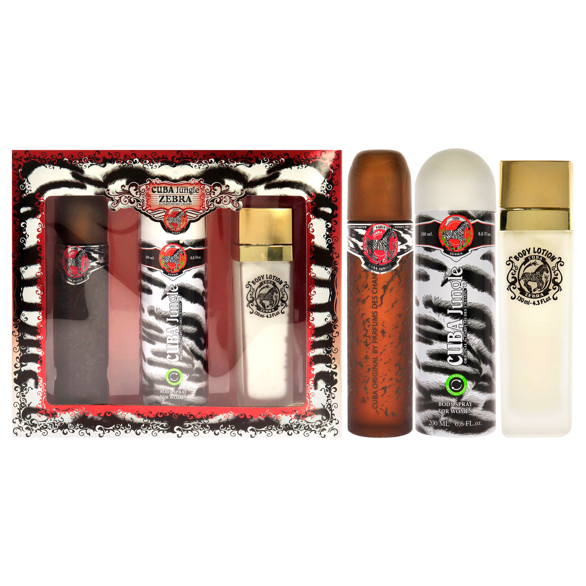 Cuba Jungle Zebra by Cuba for Women - 3 Pc Gift Set