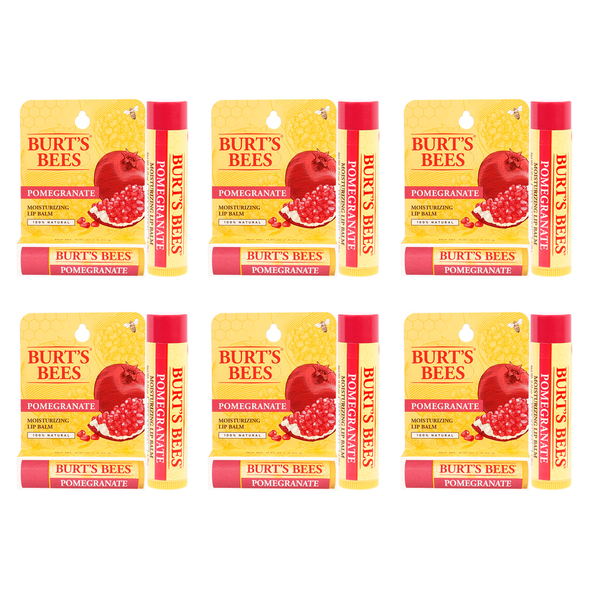 Pomegranate Moisturizing Lip Balm Blister by Burts Bees for Unisex - 0.15 oz Lip Balm - Pack of 6